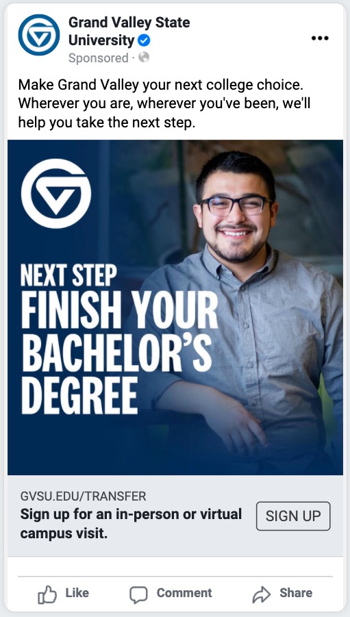 Next Step Finish Your Bachelor's Degree Facebook Ad Preview